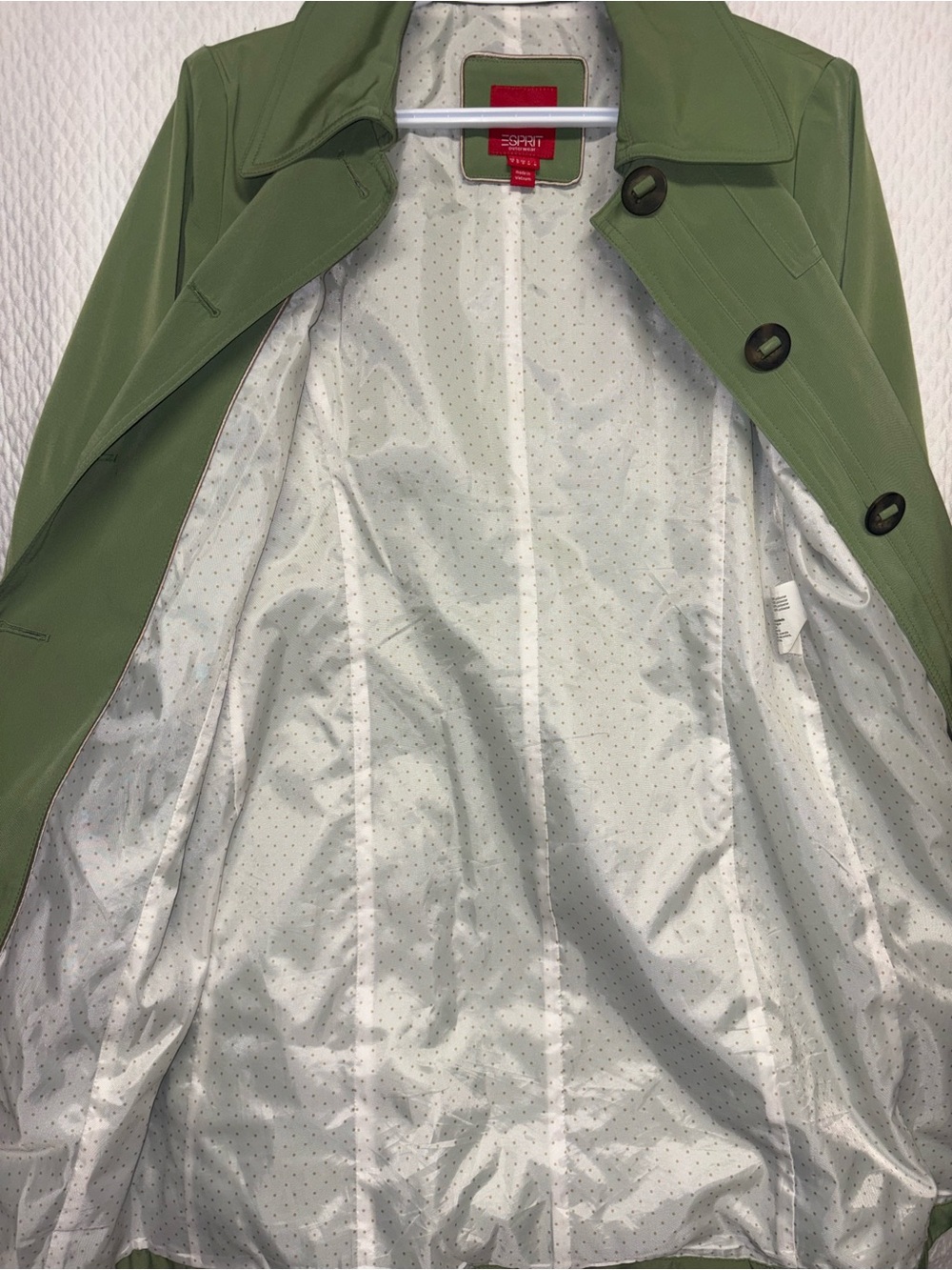 Esprit Olive Green Y2K, Mid-2000s, Mod Revival, Retro Trench, Sage/Olive Green, - Picture 6 of 10